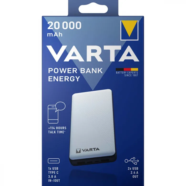 Varta Powerbank 20.000 mAh, USB-A- & USB-C- utgång