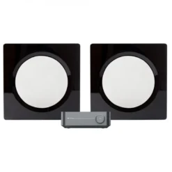 WiiM Amp & DLS Flatbox D-One 2.0 stereopaket, svart/vit