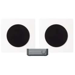 WiiM Amp med DLS Flatbox D-One, 2.0 stereopaket i vitt