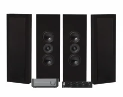 WiiM Amp, SC4B & 2 par mattsvarta DLS Flatbox XL