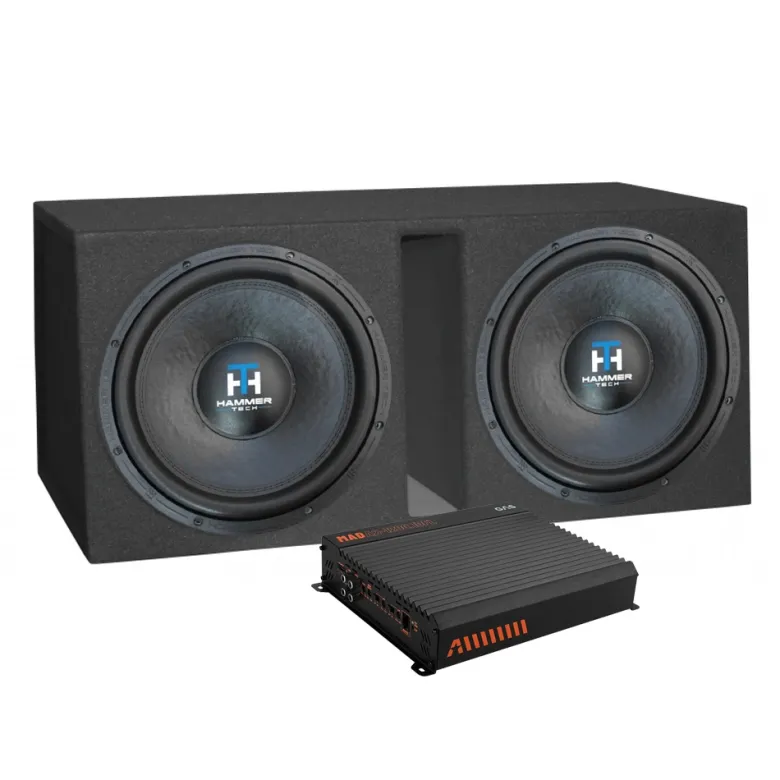 2x15 baspaket med Hammer Tech LCW15V2D4 i låda med slutsteg