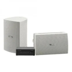Yamaha NS-AW294 i vitt med Tangent Ampster BT III, utomhuspaket